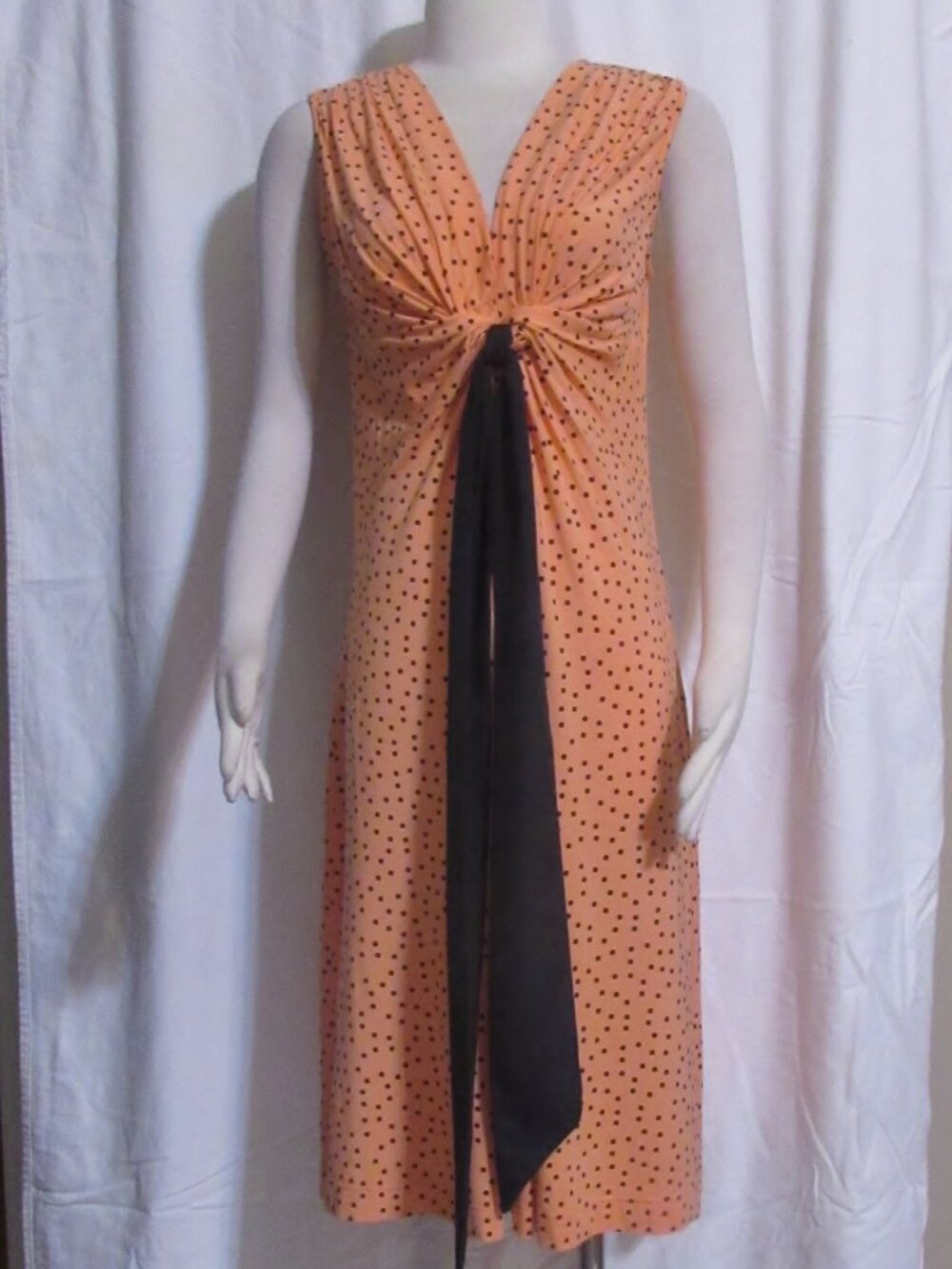 New Womens Ladies J PETERMAN Orange Black Polka Dot Stretchy Dress S Orig $168